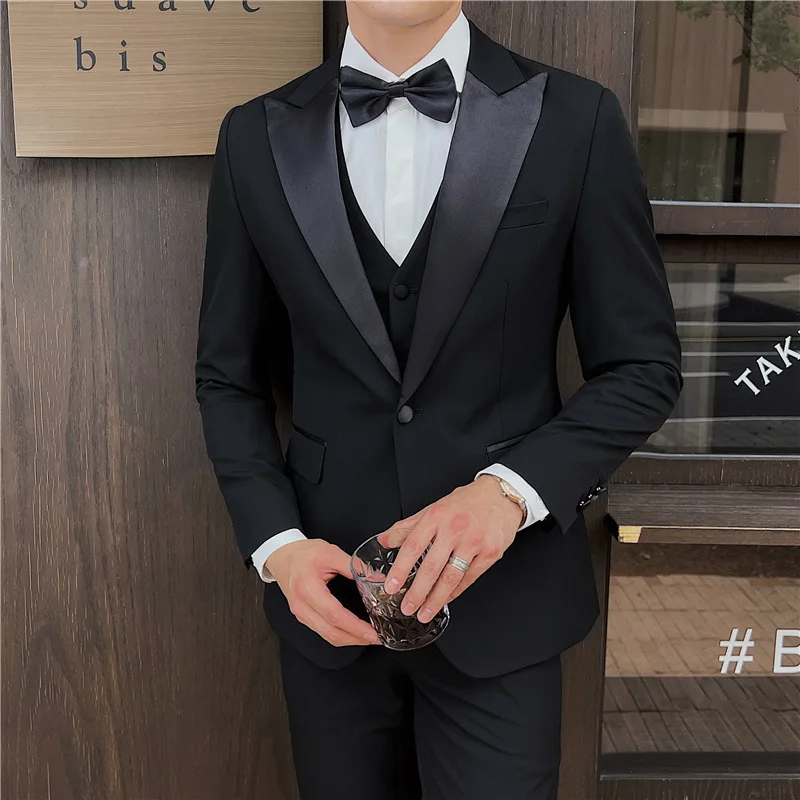 1-A38  Suit Groom Best Man Wedding Suit suit Men\'s Korean-style Slim-fit Korean-style Tasker Brett Collar Evening Dress