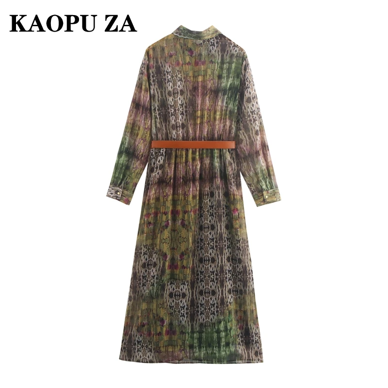 KAOPU ZA 2024 New Autumn Women's Casual Loose Long Sleeve Dress with Button Decoration Round Neck Split Design Fashionable Style