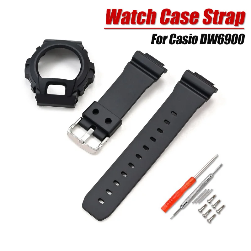 Pulseira e caixa de resina para relógio casio g-shock dw6900 dw6600 dw3230, pulseira masculina esportiva, acessórios de pulseira macia