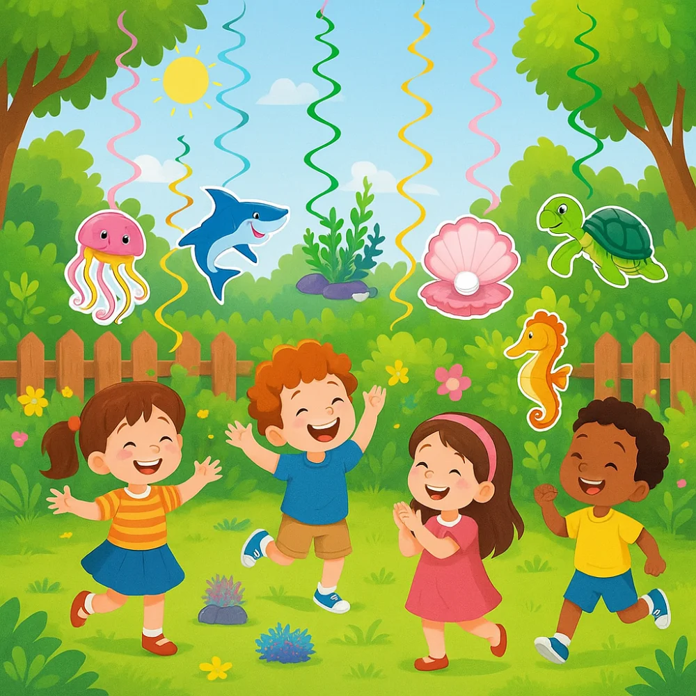 

Colorful Ocean Animals Hanging Flag Fish Octopus Waterproof Hawaiian Spiral Ornaments Paper Festival Summer Theme Pendant