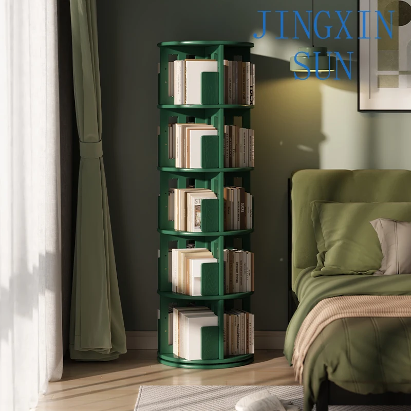 Full solid wood rotating bookshelf 360 degree bookcase