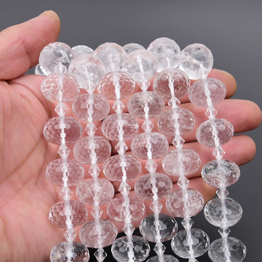 

APDGG 18mm Natural Clear Rock Quartz Faceted Abacus Cut Nugget Loose Beads 15.5'' Strand Jewelry Making DIY