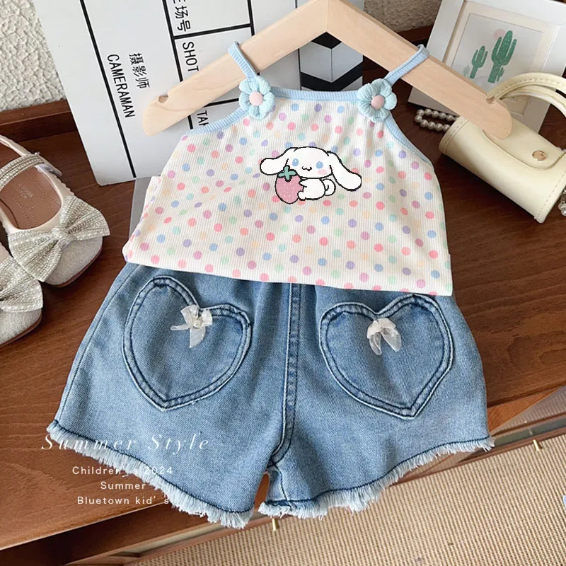 

Kawaii Sanrio Hello Kitty Cinnamoroll Kids T-Shirt Summer Cartoon Cute Cotton Camisole Undershirt Sleeveless Top Camisole Shirt