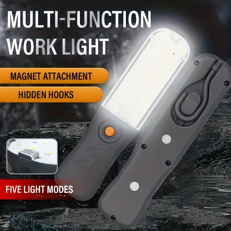 Portable Magnetic Auto Repair Work Light USB Rechargeable LED Flashlight With Magnet Hook For Car Repair Fishing Emergencies