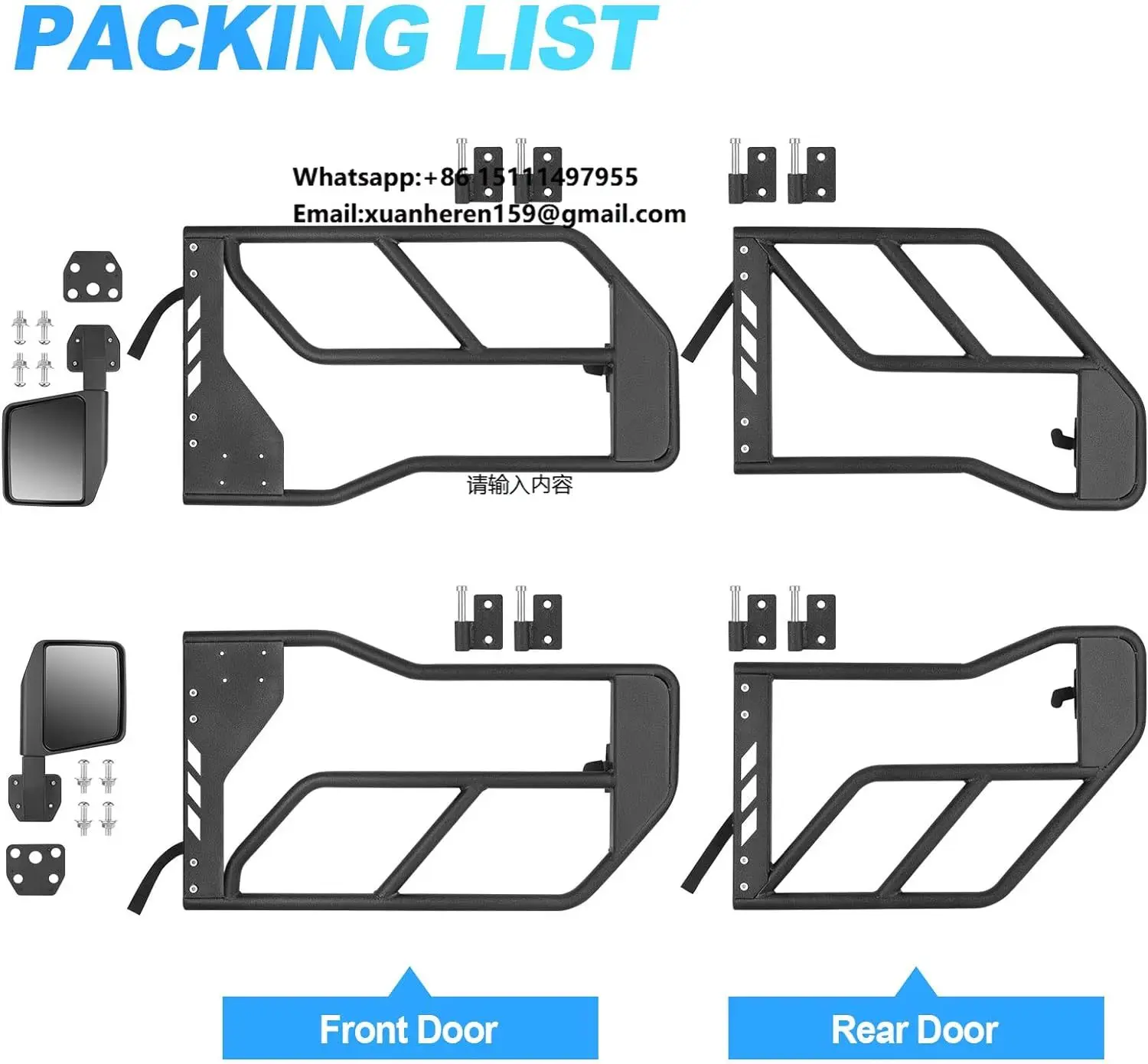 

Tough Style Offroad Iron Tube Door Half Doors With Side View Mirror for 2018 2019 2024 2023 Jk jl JL JLU JT