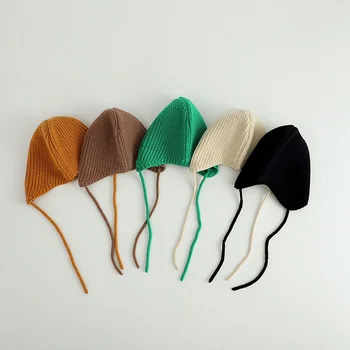 Czapka dziecięca śliczna jednokolorowa zimowa ciepła dzianinowa czapka dla małych dziewczynek Bonnet niemowlę chłopcy czapka chroniąca uszy czapki czapki