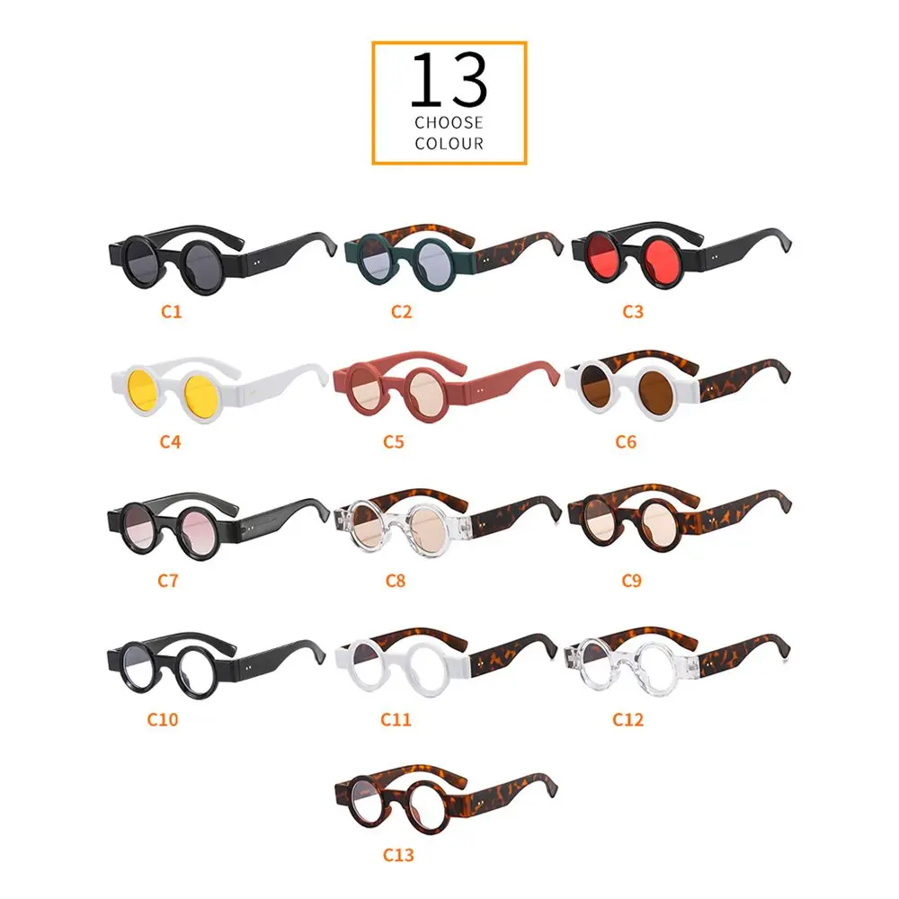 Óculos de Sol Punk com Lentes Transparentes para Mulheres e Homens, Óculos Redondos Pequenos com Rebites