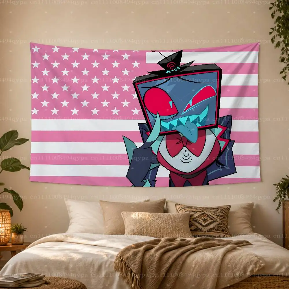 H-Hazbin Vox American Pink Flag Banner Wall Outdoor Hanging Flag with 4 Grommets for Bed Room College Dorm Room Decor