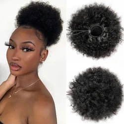 6 pollici Afro Puff Capelli Panino Corto Afro Crespo Riccio Coulisse Coda di cavallo Clip di capelli umani nelle estensioni Chignon corto Parrucchino