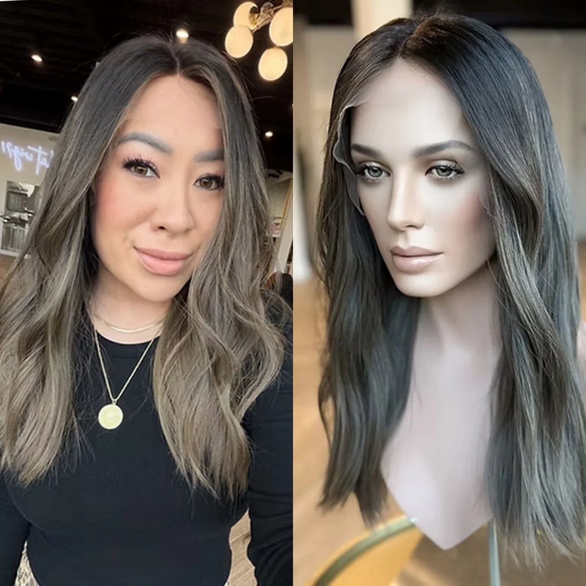 New 22 Inch Dark Chestnut Brown Wigs With Blonde Highlights Synthetic Lace Frontal Wigs Natural Hairline Glueless Wigs For Women