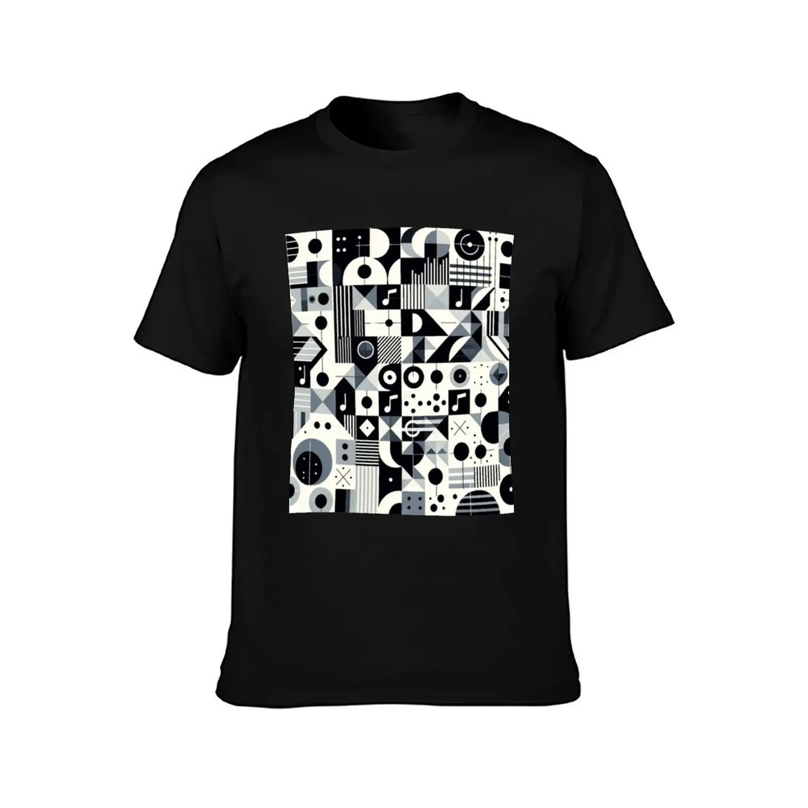 Geometric Rhythms T-Shirt, Summer Casual Cotton Tee, Oversized Streetwear Tops, Vintage Graphic Print, Loose Fit Short Sleeve
