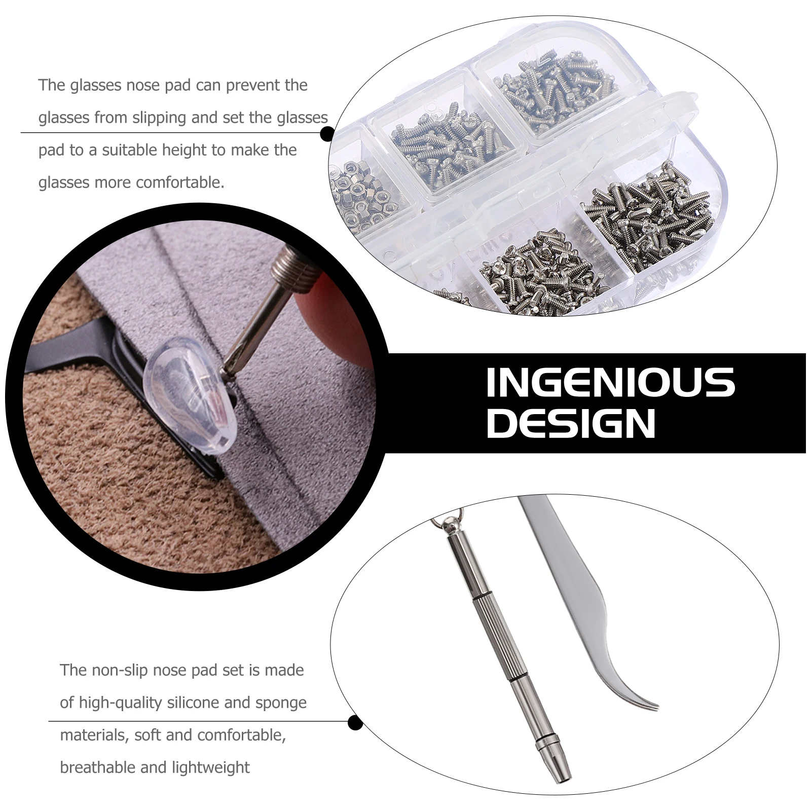 

Glasses Repair Kit Eyeglass Accessories Screw Sunglasses Nose Pads Supply Pvc Stainless Steel Durable Corrosion Resistant