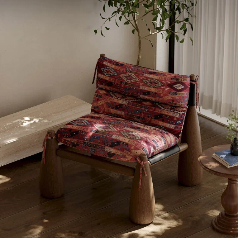 Medieval style solid wood baseball chair household living room color fabric single leisure chair