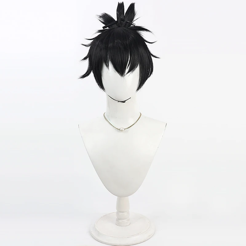 Miyamoto Iori Cosplay Wig Fate Samurai Remnant Black Short Synthetic Hair Heat Resistant Halloween Headwear Role Play + Wig Cap