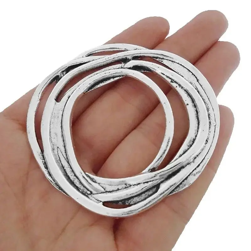 3 x Hollow Open Large Irregular Round Circles Charms Pendants for Necklace Jewelry Making Findings 63x60mm