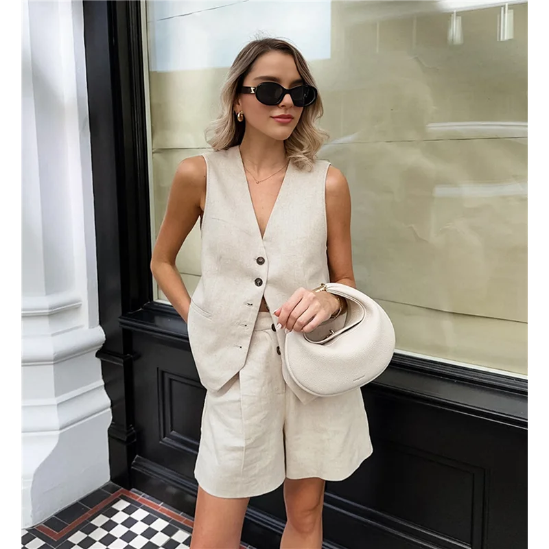 ASDS-Conjuntos de verano para mujer, trajes de vacaciones de dos piezas, conjunto corto con botones, ropa informal de negocios elegante de 2 piezas