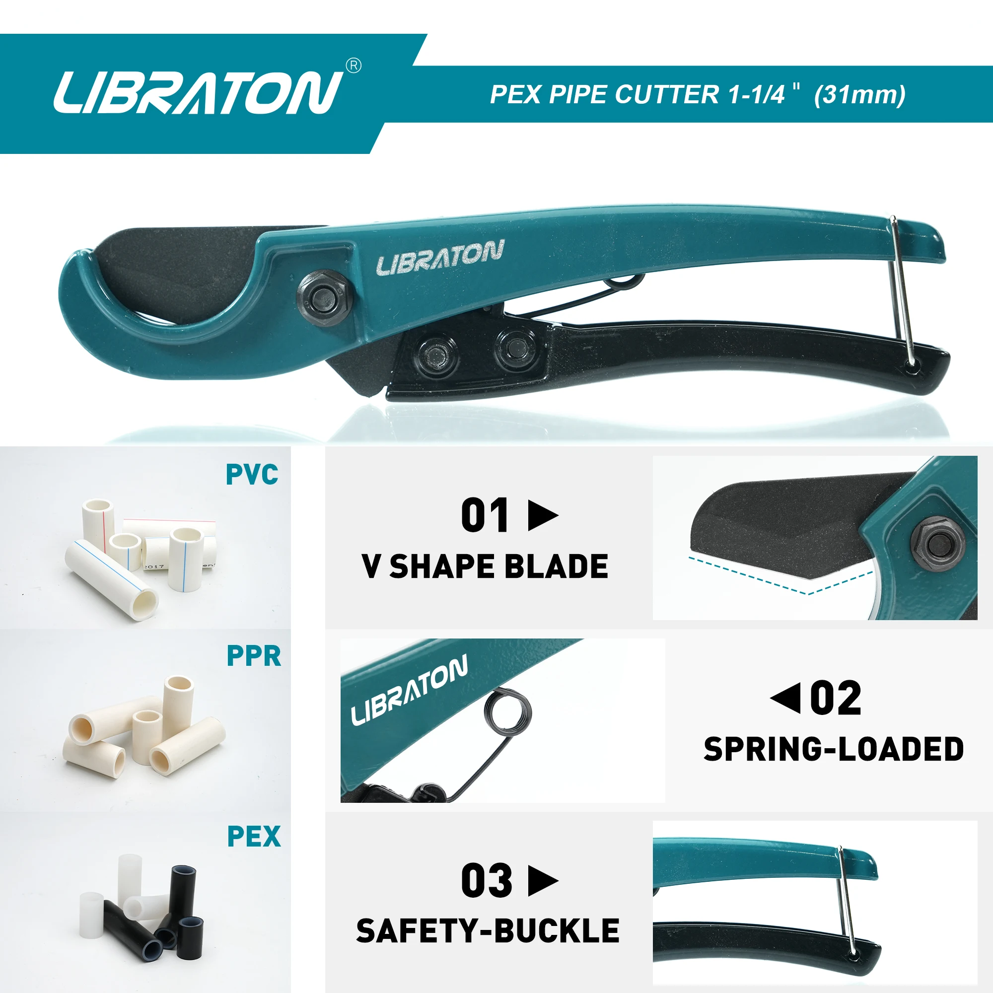 Libraton Pipe Cutter 32mm, 2PCS SK4 Steel PPR/PVC Cutters, 1-1/4\'\' Pex Cutter Tube Cutting Tool for PEX, PVC (Thin), PPR Plastic
