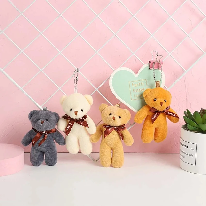 6pcs Mini Bear Plush Keychain Colorful Bear Stuffed Toy School Bag Pendant Teddy Doll Graduation Party Supplies Wedding Gift