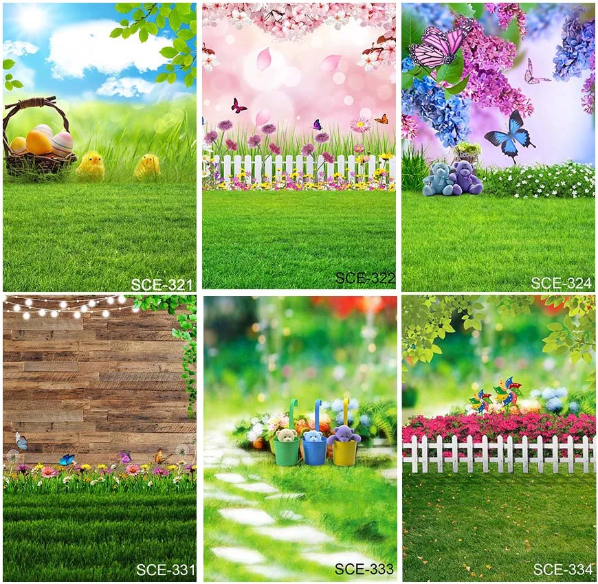 Backgrounds Natural Scene Photography Spring Easter Holiday Butterfly Flowers Grassland Backyard Eggs Blossom Floral Backdrops