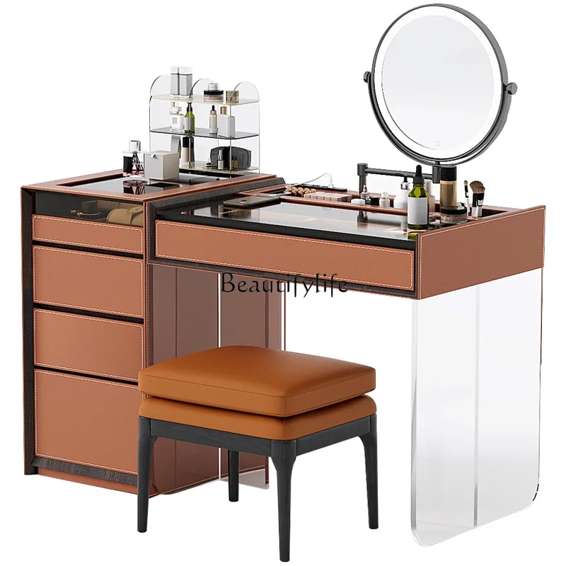 

Modern simple dresser solid wood small apartment makeup table chest integrated multi-functional storage