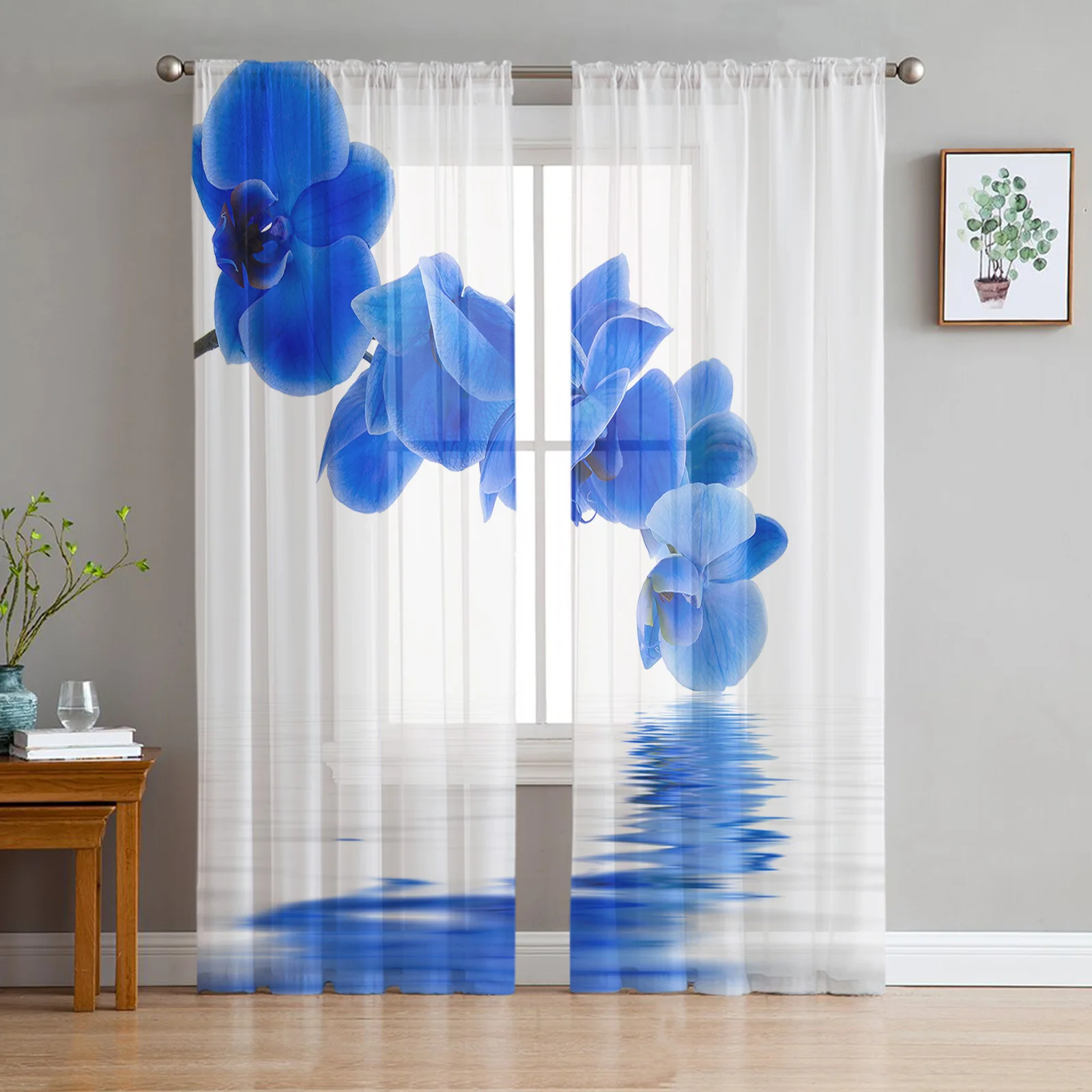 Flower Pure Orchid Water Surface Window Curtains Living Room Tulle Curtains Kitchen Decor Kids Room Curtain Window Treatment