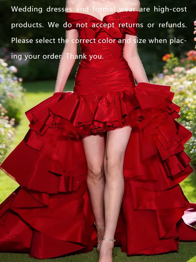 Elegant Off Shoulder Sleeveless Bow Ruffles High Low Formal Evening Dresses Birthday Party Prom Gowns Customized