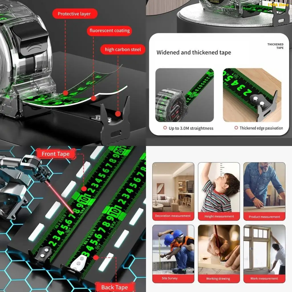 U1JB Steel AntiCorrosion Retractable Metric Rulers, AntiFall Wear Resistant Steel Tape Measure Locking Fluorescent