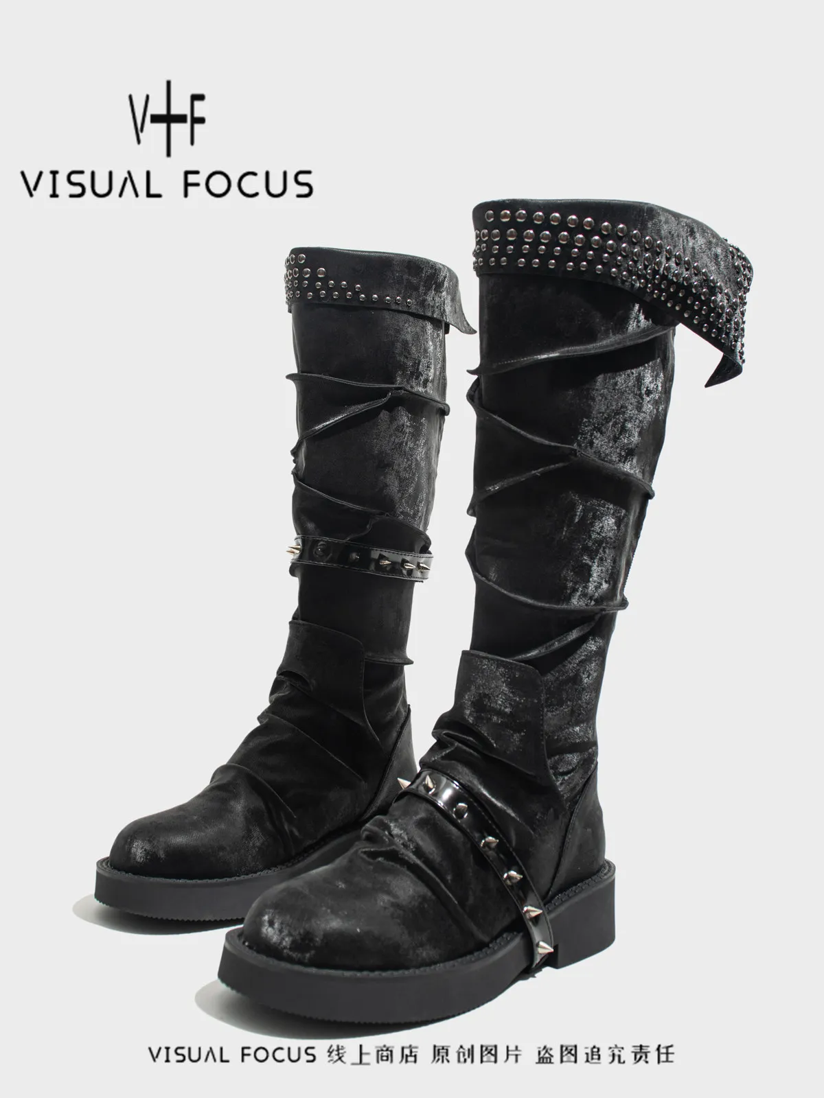 2026 thick-soled women's heavy metal rivet knight Spice girl y2k tall locomotive boots