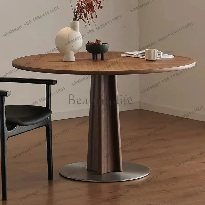 Круглый обеденный стол из цельного дерева в стиле ретро, итальянский паркет из черного ореха, домашний обеденный стол, французский круглый стол Decoración Hogar
