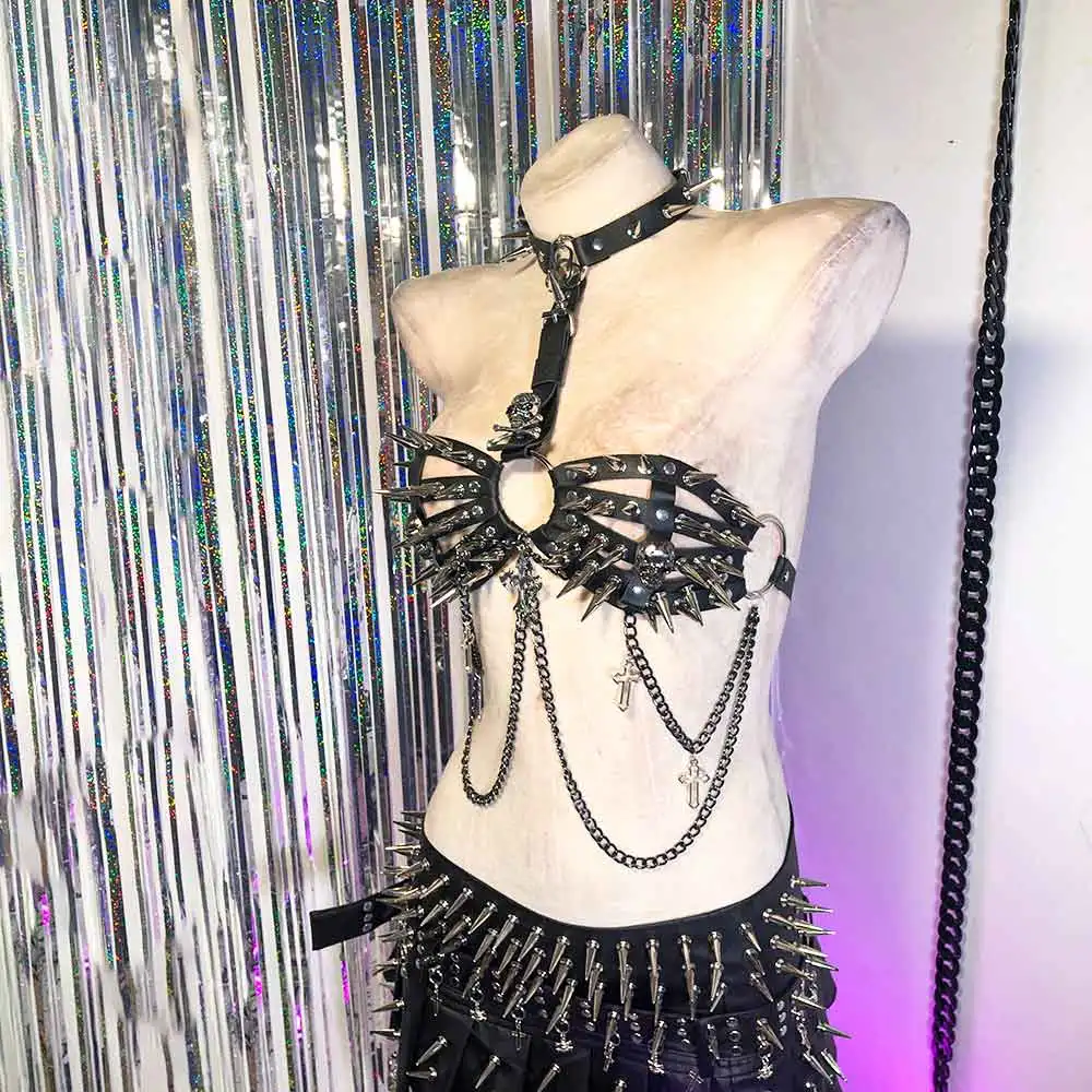 Y2K TOPS Punk Rock Fatto a mano Goth Skull Eco Gothic Tank E-Girls Grunge Fai da te Harajuku anni '90 Cross Club Wear Kawaii Emo Teen