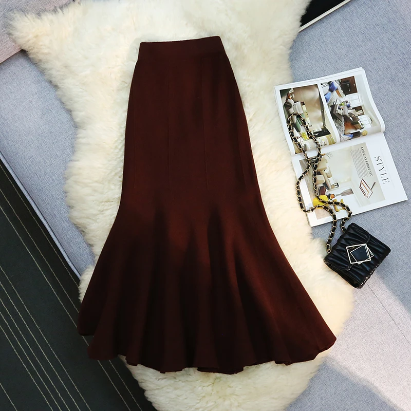 알파모다 2025, 신상, 힙커버, 니트 피쉬테일 스커트, 여성용, 레트로, 하이웨이스트, A라인 스커트, 패션 머메이드 스커트