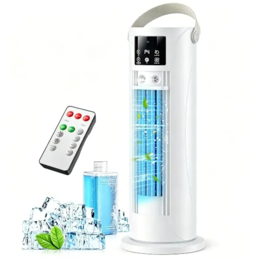 Portable air conditioners for home use, white evaporative air cooler with 120 rotating tower fan, 3 wind speeds, Storm mode, 8H