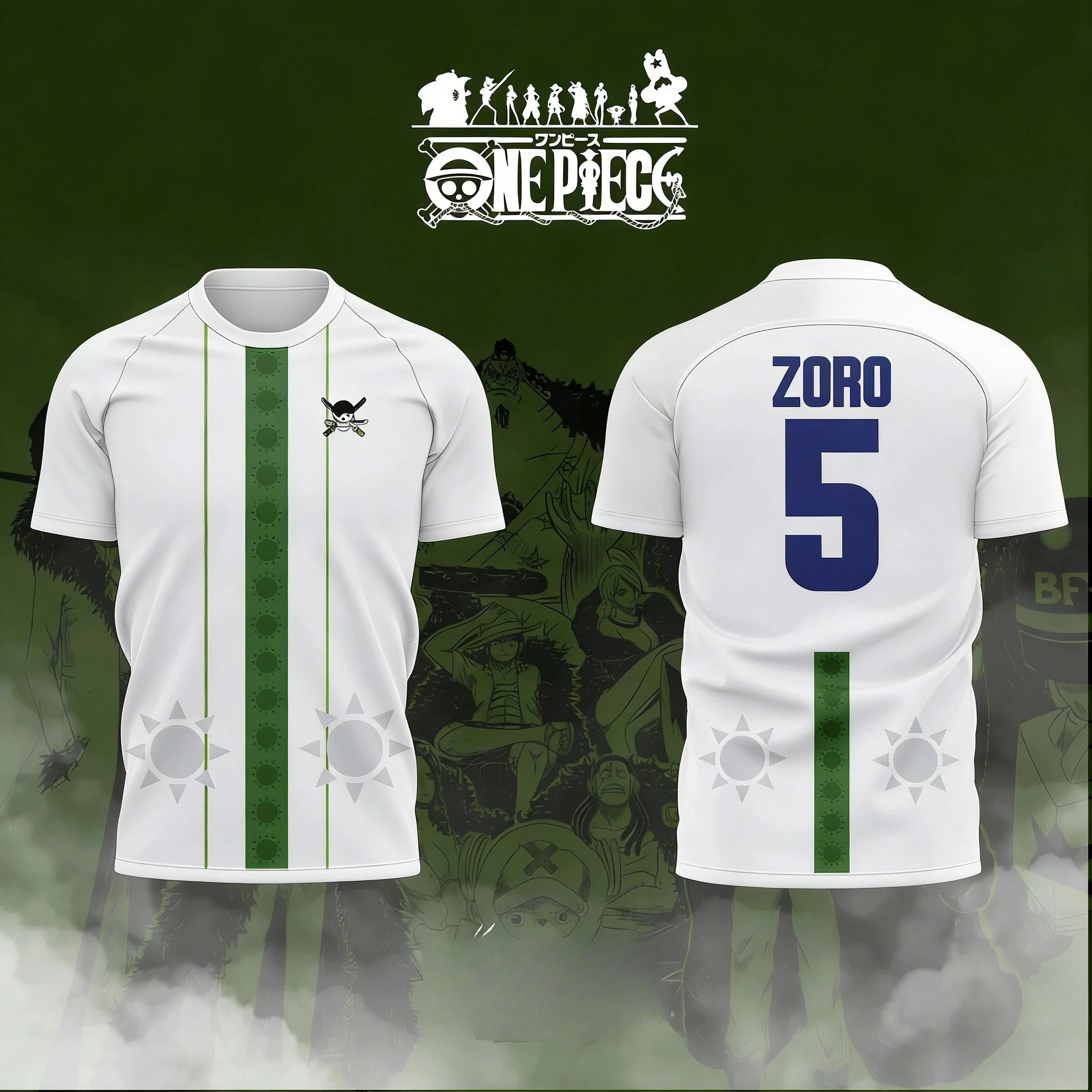 2026 One Piece Anime ZORO RORONOA NO.5 3D Print Football Jersey For Men's Tshirt Summer Sports Shirt Casual Tees Kids/Adult Tops