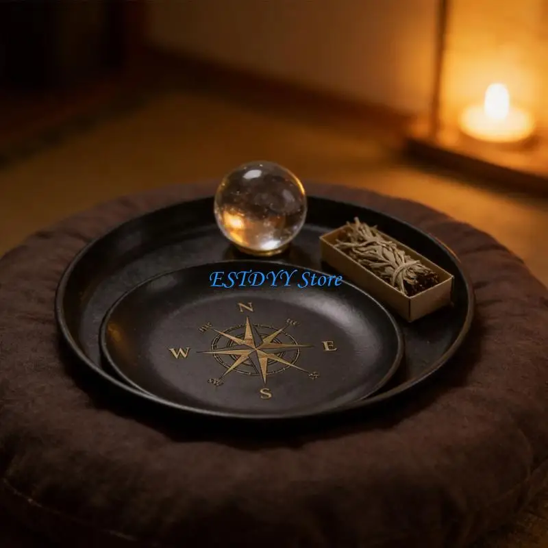 G6DE Tarots Holder Steel Divinations Ceremony Candlestick Board Astrology Stainless Candlestick Table Altars Plate