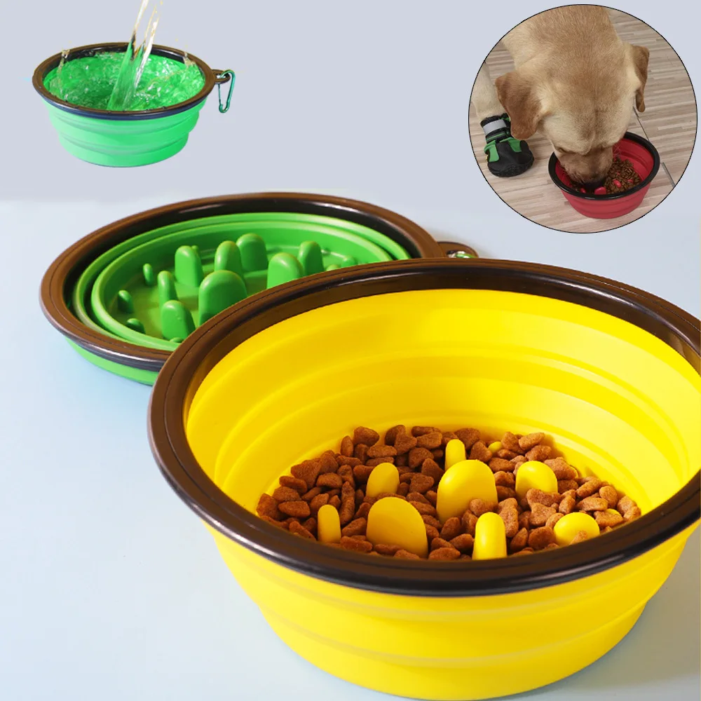 Foldable Silicone Pet Bowls for Small Medium Large Dogs Travel Puppy Dog Bowl Slow Eater Accessories comedero perro 350/1000ML