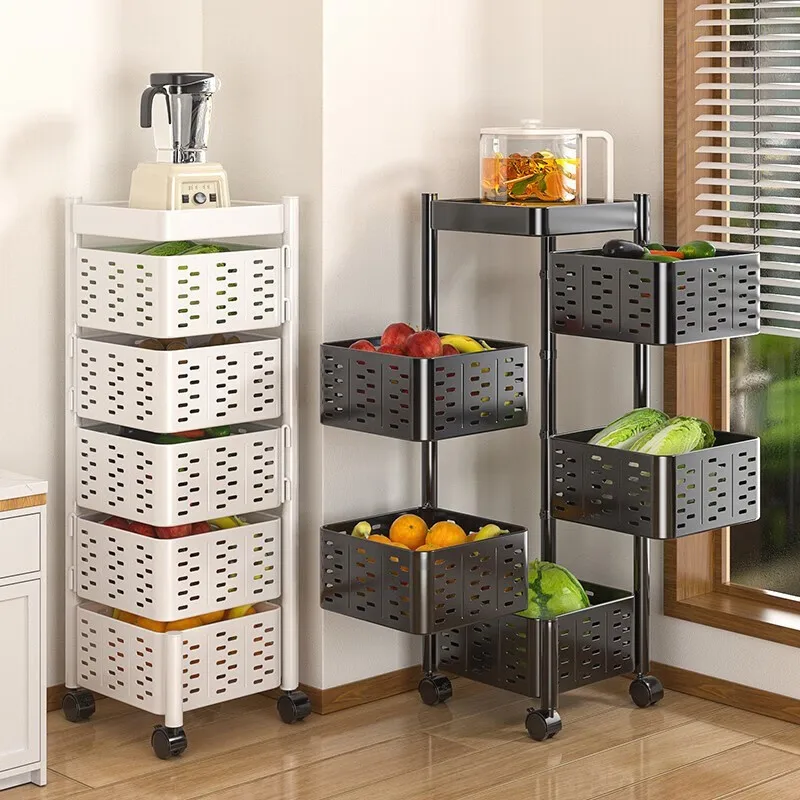 

Стеллаж для хранения овощей из нержавеющей стали, вращающийся кухонный органайзер, корзина, напольная корзина с фруктами, подставка для закусок