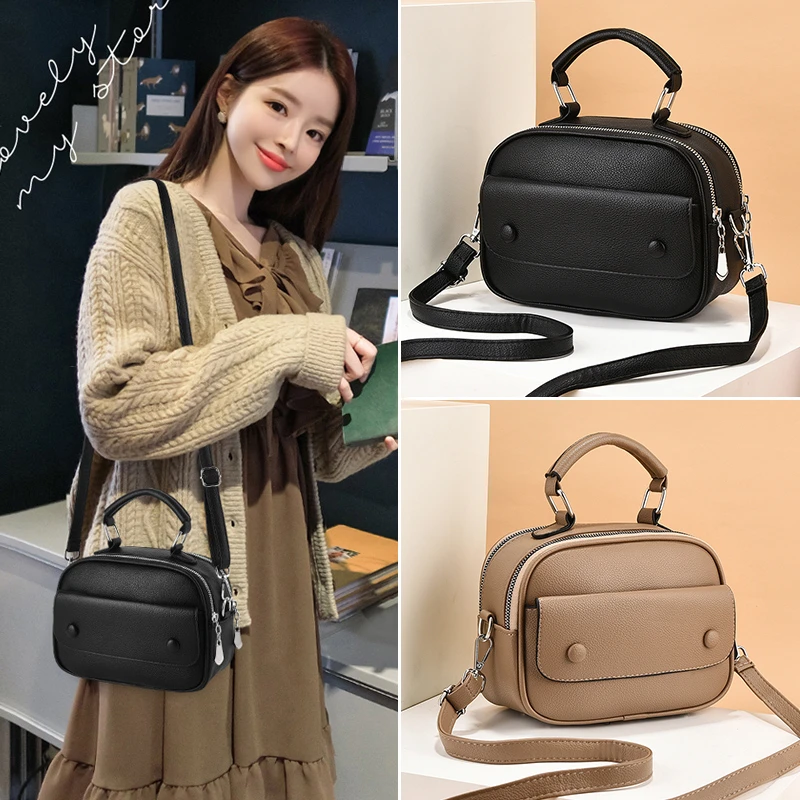 2024 Female Shoulder Bag PU Leather Black White Color Purses and Handbag Women Cross Bag Vintage Short Handle Bag