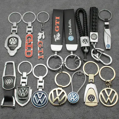 Metal Key Chain PU Leather Key Ring Car Badge Keychain For Volkswagen VW GTI Scirocco Polo T5 Passat B6 Golf Tiguan Jetta Beetle
