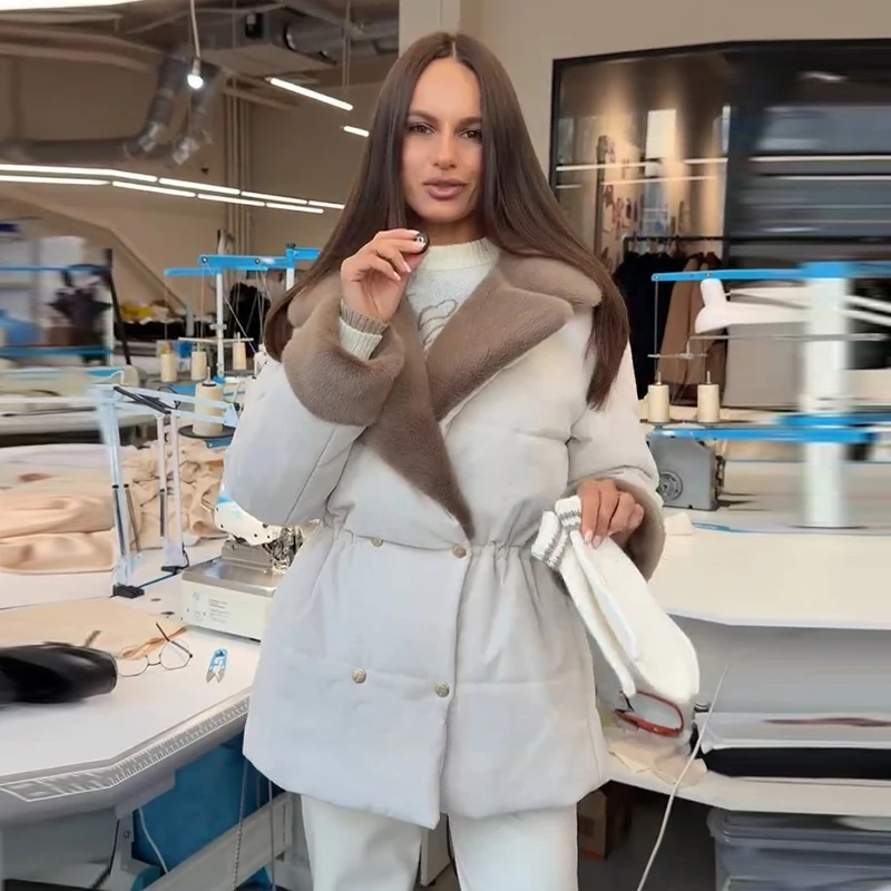 Casual Thicken Fur Patchwork Coats Women Full Sleeve Lapel Double Breasted Closed Waist Jackets Female 2026 Winter Lady Outwears