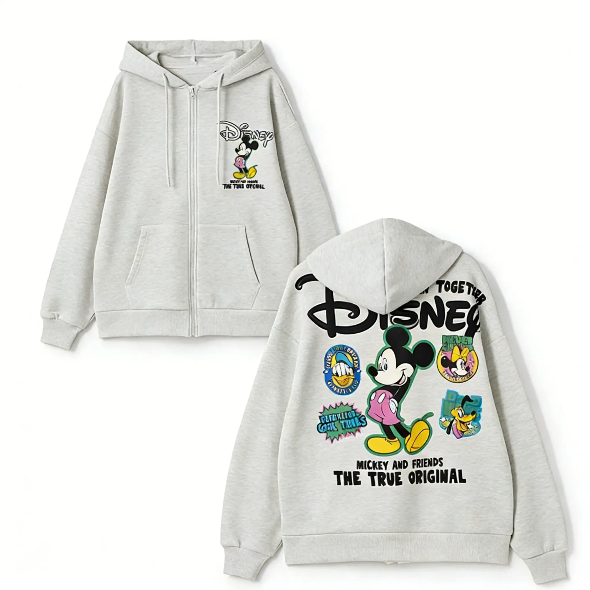 

Толстовка с капюшоном на молнии Disney Mickey Friends, весна-осень 2026, повседневная уличная одежда, пуловер для мужчин и женщин, унисекс, винтажные топы с мультяшным принтом