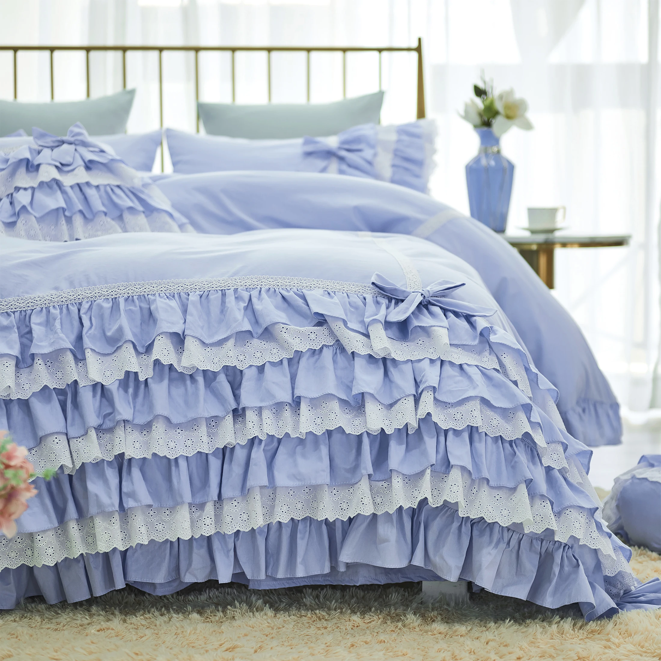Luxury Cake Layers Design Bedding Set for King Sweet Bow Tie Duvet Cover Bed Skirts Queen Size with Pillowcase for Princess