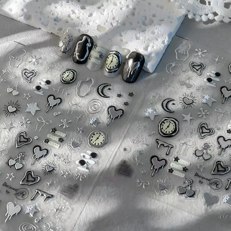 الفضة الحمم البركانية الدائري الكرز ساعة ساعة النجمي الحب معدل ضربات القلب الرسم البياني القمر ستار خط Bowknot خط مسمار الفن ملصقات الشارات