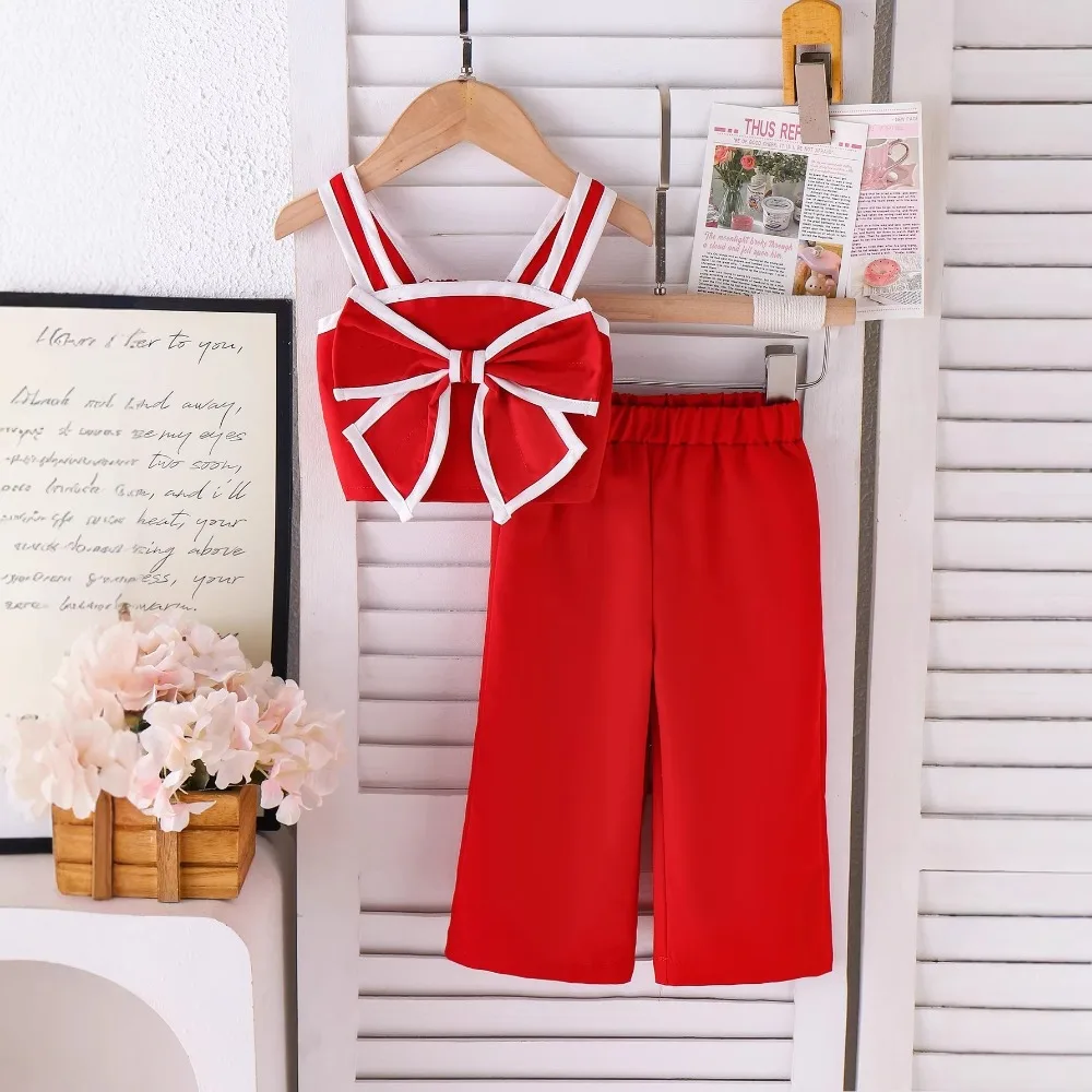 2026 New Summer Fashion 2 Piece Set for Teen Girls Stylish Cami Top & Straight Leg Pants Outfit for 6M-3Y