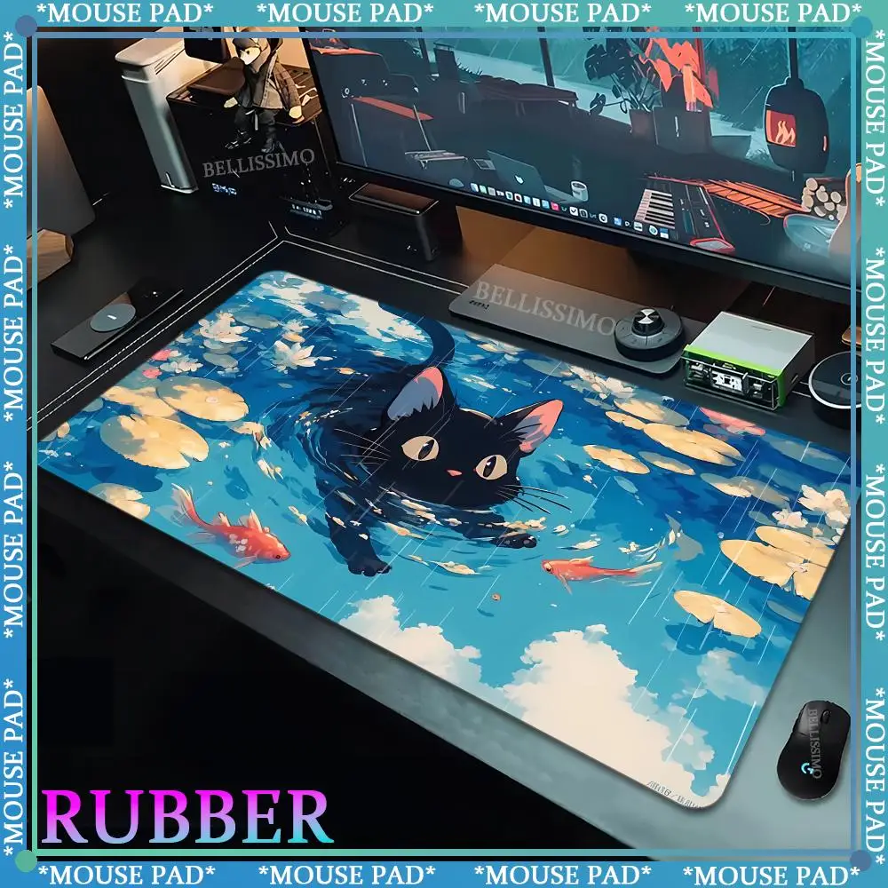 

Kawaii Black Kitten Mouse Pad Large Cute Game Keyboard Mat XxL Computers Accessories Table Pads Girl Home Bedrooms Carpet Mats