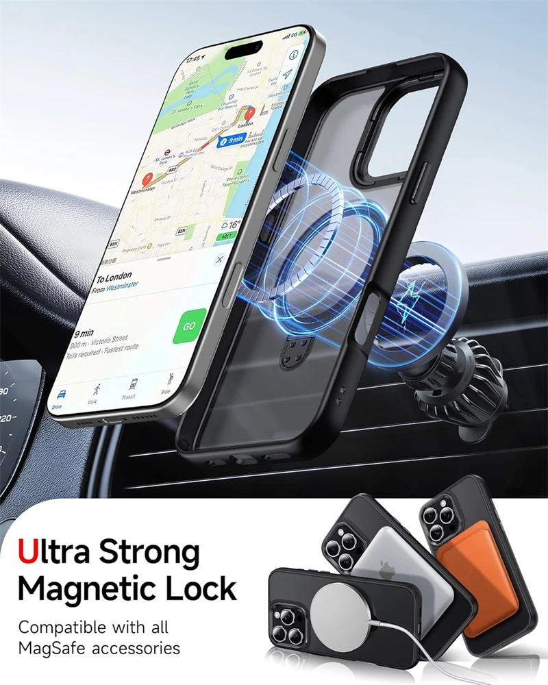 Metal Ring Stand Magnetic Case for IPhone Air 17 16 15 13 12 11 Pro Max 14 Plus 17Pro 16Plus Magsafe Matte Cover with Lens Flim view 5