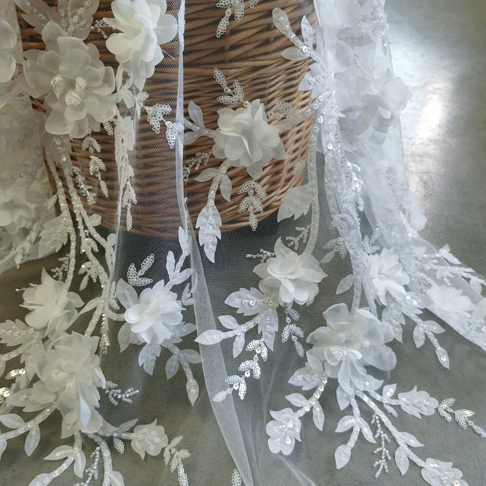 

Новая 3D-ткань из сетки с цветочной вышивкой пайетками для свадебных платьев, дизайнерская ткань для шитья женской одежды
