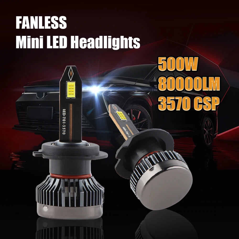 2PCS H7 LED Headlights Canbus 500W 80000LM LED Car Bulbs H4 MINI LED Car Headlight Bulbs High Focus Running Auto Fog Head Lamp