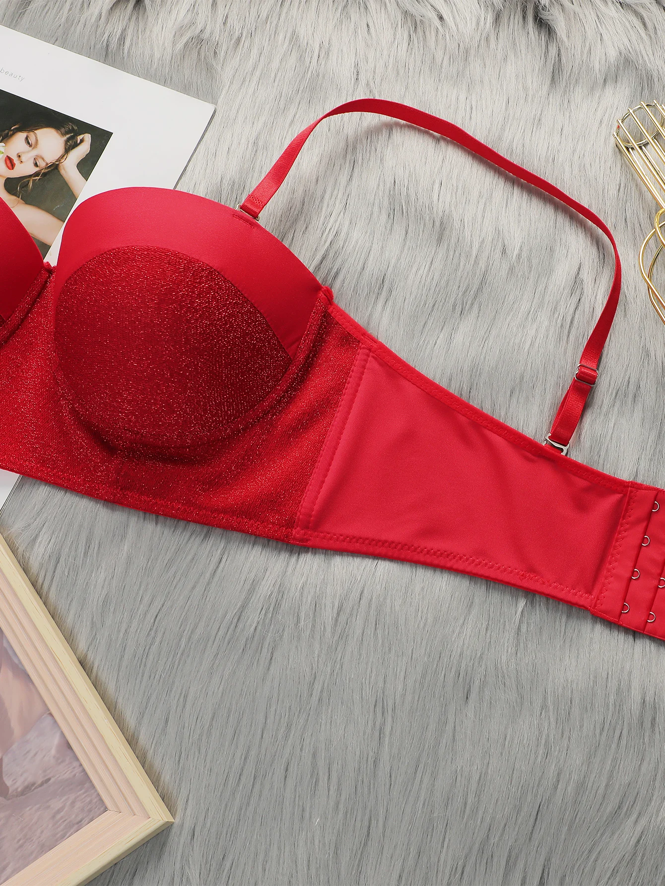 Women\'s 3/4 cup New Year bra red festive hot sexy lingerie Push Up Set Women Sexy L2538