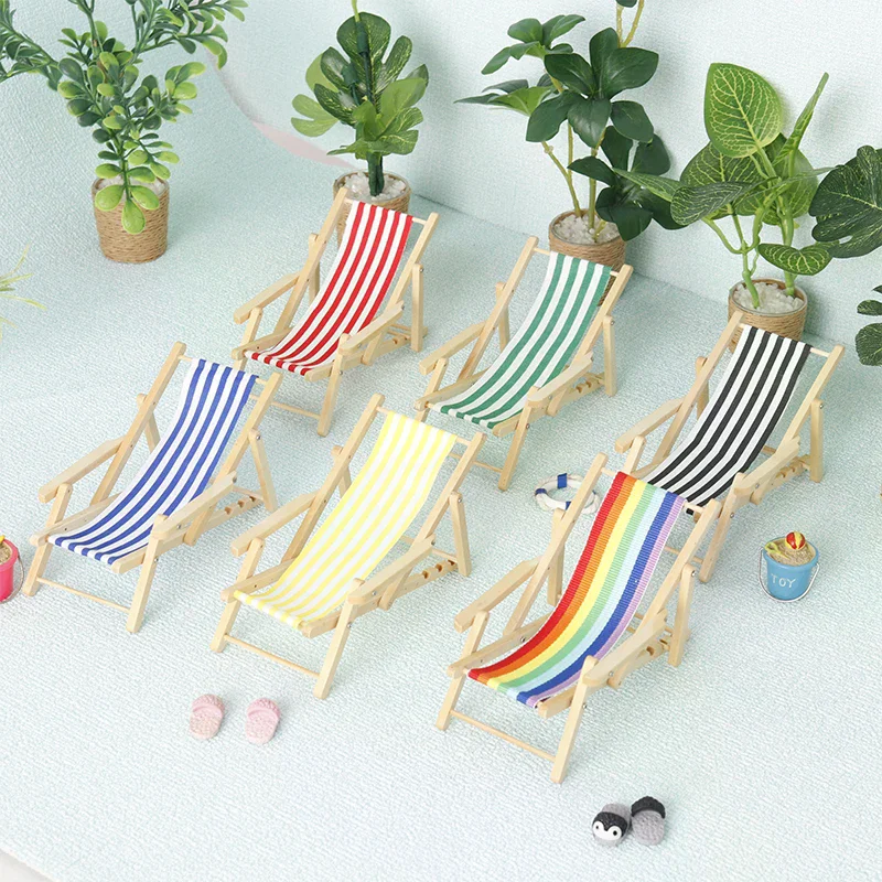 1:12 Dollhouse Mini Foldable Beach Chair Lounge Chair Model Dollhouse Furniture Decoration Micro Scene Construction Props