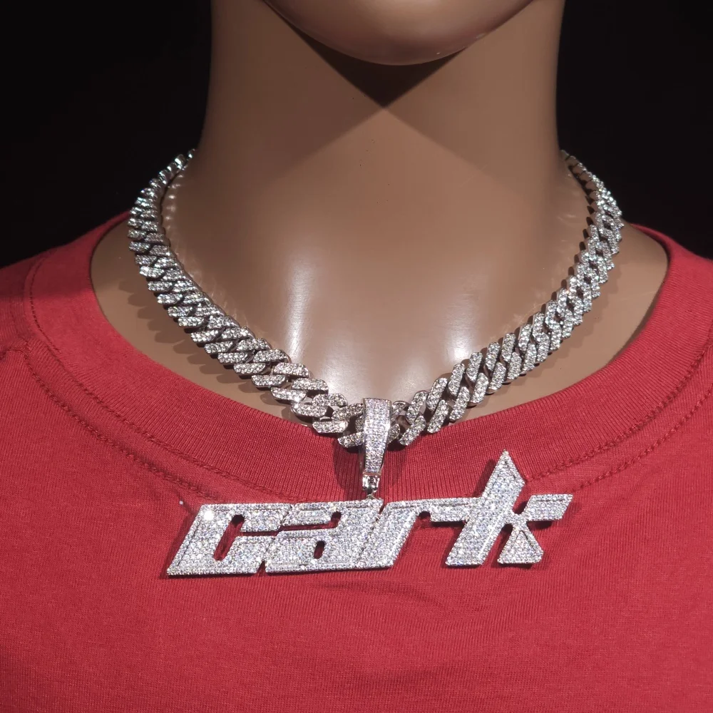 

ICECHARMI Custom Italic Letters NamePlate Luxurious Choker Personalized Pendant Cuban Chain Iced Out CubicZirconia HipHop Jewely